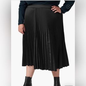 Universal Standard Pleated Midi Skirt Black Satin sz XL